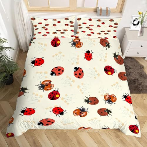 PUOJIEAT Bettwäsche 135x200 Marienkäfer Weich Mikrofaser Bettwäsche-Sets Marienkäfer Bettbezug mit 1 x Kissenbezug 80x80 cm 3D Bettzeug Set w.3951