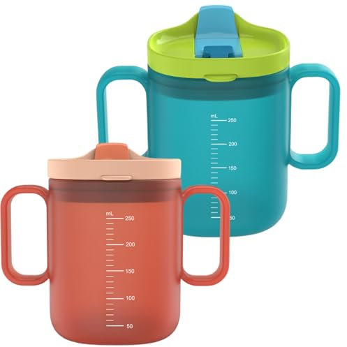 Heidouse 2Pcs Adult Sippy Cups for Elderly Spill Proof with Straw 260ml Heat Resistant Elderly Sippy Cup with Handle Scaled for Disabled Patients Kids