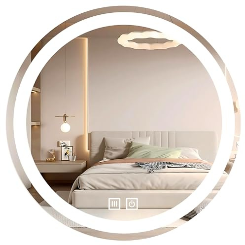 Runder Badezimmer-Wandspiegel 60 cm LED Beleuchtet - ANTI-FOG - 3 Leuchtfarben, Spiegel mit Farbeinstellung und Helligkeitseinstellung - Einstellungsspeicher - IP44 - groß modern für Badezimmer