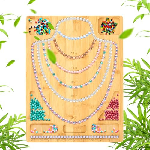 Bead Design Board Bamboo Jewelry Making Mats Tray,Practical Bracelet Bead Board with Scale Jewelry Measuring for Bracelets and Necklaces Making DIY Design