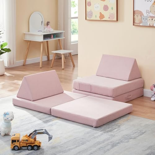 [en.casa] Spielsofa für Kinder Norhulta Kindersofa mit Schlaffunktion Schaumstoff Bausteine 5er Set Kindercouch ab 1 Jahr Modulares Sofa 120 x 66 x 46 cm Cord Rosa