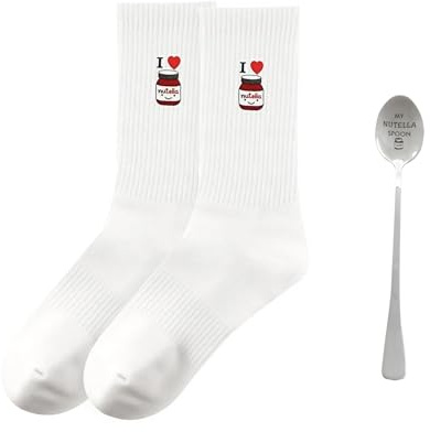 Ourdort Personalisierter Löffel für Schokocreme, Schokocreme Löffel mit Personalisierte Socken, Dessertlöffel, Lustige Socken, Personalisiert Geschenk für Schokoliebhaber