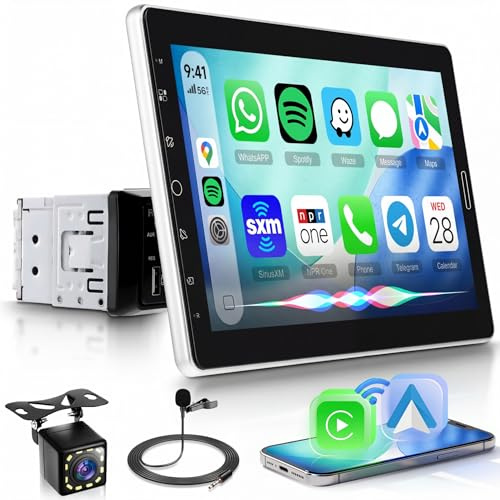 Estéreo de coche de 10 pulgadas con radio inalámbrico CarPlay/Android Auto/Mirror, pantalla táctil IPS de 1 DIN