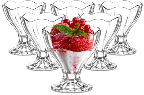 KIAPPO Set aus 6 eleganten Eisbechern – Dessertschalen im Blumen-Design, ideal für Sommer, Feste & stilvolles Servieren – Glas-Pokal für Eis, Nachtisch & Früchte