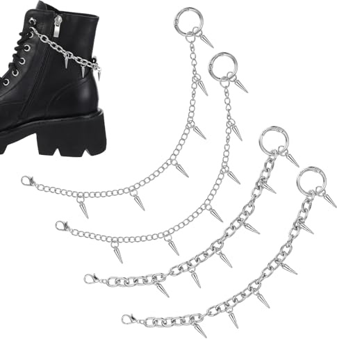 Yolev 4 Stück Schuh Anhänger Silber Schuhschmuck Schuh Charms Ketten | Metallnieten-Schuhanhänger Punk-Stil Stiefelketten Für Turnschuhe Freizeitschuhe Sandalen