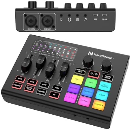 NearStream Audio Interface for Recording/Streaming/Podcasting (AMIX20U) | Dual XLR/6.35mm Inputs, 48V Phantom, RGB, Voice Changer, Sound Pads, Loopback, Reverb, Denoise