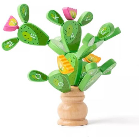 LLTCMYGS Juguete de Cactus de Madera Montessori con Alfabeto, Juguete Educativo para Desarrollar Habilidades Motoras Finas