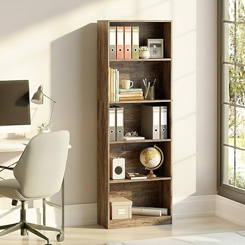 Vida Designs Cambridge 5 Tier Extra Large Bookcase, Dark Wood Shelving Display Storage Unit Office Living Room Furniture