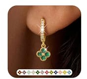 ZNBOH Ohrringe Gold Hängend Damen 18K Vergoldete Geburtsstein Damenohrringe | Hypoallergene Wasserfest Ohrringe mit Kleeblatt,Klein Creolen mit Stein Amethyst Aquamarin Rubin,Schmuck Geschenk für Frauen