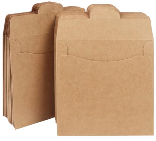 CD Hüllen aus Kraftpapier, 100 Stück, Braun, zum Ordnen | Kraftpapier Ausführung, zum Beschriften und Schutz vor Kratzern, für USB Karten und Scheiben