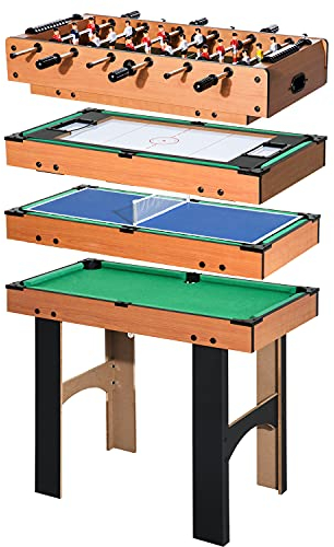 HOMCOM Table Multi Jeux 4 en 1 babyfoot Billard air Hockey ping-Pong avec Accessoires en Bois 87 x 43 x 73 cm