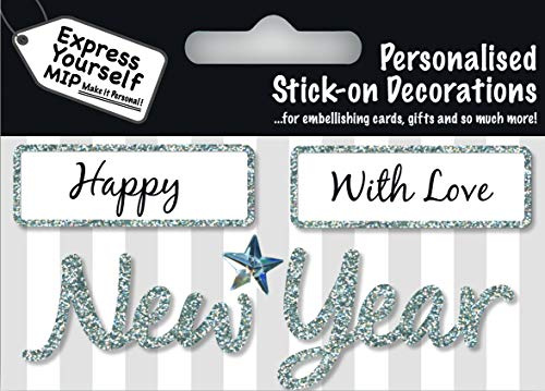 Silver Happy New Year DIY Greeting Card Toppers Personalise Handmade Cards