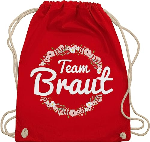 Turnbeutel Rucksack - JGA Junggesellenabschied Frauen - Team Braut Blumenkranz - Bride Crew - Unisize - Rot - hen party accessories brauttaschen jungesselnabschied bridemaid beutel