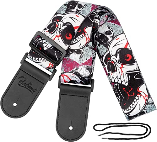 BestSounds Skull Gitarrengurt - Verstellbarer Polyester-Gitarrengurt für Bass-, Elektro- und Akustikgitarren (Skull Black)
