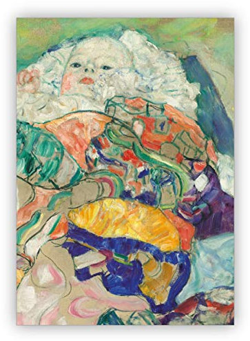 schöne Künstler Klappkarte, Kunst Klappkarte, Glückwunsch Grußkarte: Gustav Klimt, 1917/1918 - Baby (Wiege) Willkommens Grusskarte zur Geburt um Mutter und Kind zu gratulieren