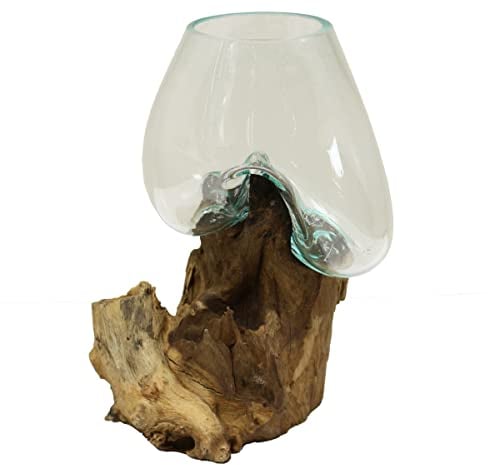 Vase Wurzelglas Teelichthalter Glasvase Glas Deko Unikat Wurzelholz Teakholz Bali Krug Kübel Kanne Dekoglas Nr. 7