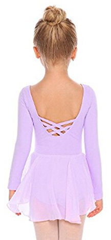 Beyove Mädchen Ballettkleidung Rückenfrei Ballettkleid Baumwolle Langarm Balletttrikot Ballettanzug Kinder Tanzkleid Tanzbody mit Rock Tütü Lila 120