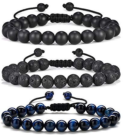 M MOOHAM 8mm Tigerauge Stein Armband Vatertagsgeschenk für Herren Lavasteine Armband Stressabbau Armband für Männer Geschenk für Papa Opa Freund Ehemann Sohn Bruder, 7 inches, Stein