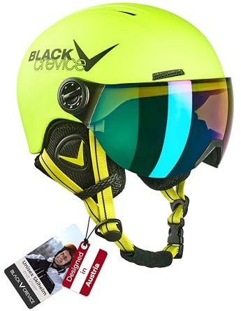 Black Crevice Kinder-Skihelm Leogang I Skihelm mit Visier im Pilotenstyle I Snowboardhelm für Jungen & Mädchen I Atmungsaktiver Ski-Helm I Größenverstellbar