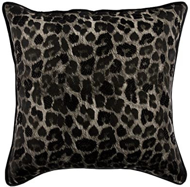 The HomeCentric Dekorativ Schwarzgrau Kissenbezug Dekokissen, 40 x 40 cm Leder und Wildleder Dekokissen, Kissenhulle mit Leopard Stellen, Tier Dekokissen, Modern Kissenbezug Deko - Spotted Wild