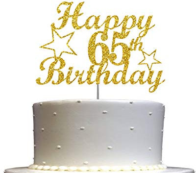 65 Birthday Cake Topper Gold Glitter, Party Decoration Ideas, Premium Quality, Sturdy Doubled Sided Glitter, Acrylic Stick. Made in USA (65th)