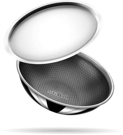 Stahl Triply Stainless Steel Non Stick Tasla with Lid | Triply Stainless Steel Cookware | Tri Ply Tasla Kadai with Induction Base | Hybrid 6656, Dia 16cm, 0.8L (Serves 1 Person)