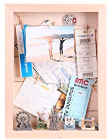 Dragon Frames, 3D-Bilderrahmen, A4 3D-Holzrahmen mit Acrylglasfront aus Massiveholz Erle, 10 Holzclips, 2m Schnur, Display Box, Objektrahmen zum Befüllen, Stehend und Hängend
