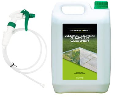 Garden Xpert Algae, Lichen & Mould Cleaner | 5 litre & Long Hose Trigger Spray (130cm length) | For Patios, Natural Stone, Paving Slabs, Decking, Paths & Roofs | Ready to Use | Pet Friendly Once Dry