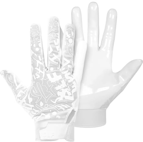 SLEEFS Football Gloves, White Sticky Receiver Flag Football Gloves for, Adult Men or Women, Stretch Fit, No Slip, Perfect Grip, Machine Washable, Medium