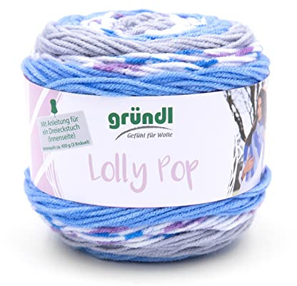 Gründl Lolly Pop 100% Polyacryl 4 x 150 g, Himmelblau-Zinn-Weiß | Häkel- und Strickgarn - Dicke Wolle mit Farbverlauf - Weich und hautfreundlich - 150 g / 240 m - Nadelstärke 5–6