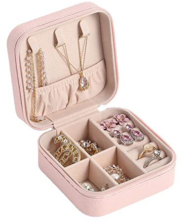 Hotype Schmuckkästchen, Schmuckkästen Reise für Damen, Reiseschmuckkästchen Schmuckaufbewahrung, Schmuckkoffer Klein, Schmuckkästchen für Ringe, Ohrringe, Halskette, Geschenk, Rosa