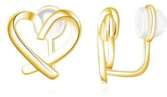 Reffeer 925 Sterling Silber Liebes-Herz-Ohrringe, Ohrclips, kein Piercing, Manschettenohrringe für Frauen, Herz-Ohrringe (B-18K Gold Plated)
