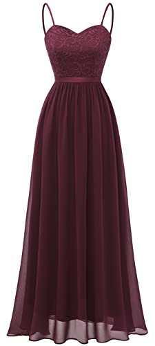 DRESSTELLS Abendkleider Damen Lang Festlich Kleider für Hochzeit Ballkleid Bodenlanglang Elegant Brautkleid Große Größen Sommerkleider mit Träger Hochzeitgastkleider Burgundy 2XL