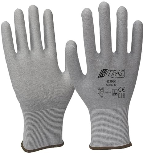 Nitras 6230UC-5 ESD-Handschuhe, Nylon-Carbon-Strick-Handschuh ohne Beschichtung, Antistatisch, Grau, XS (5) Größe, 12 Stück