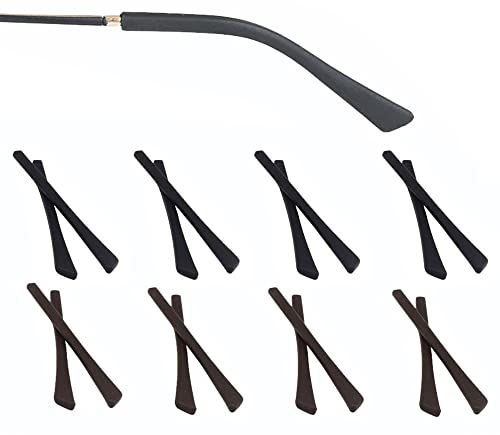 8 Paar Silikon Überzüge Antirutsch Überzüge Rutschfest Sanft Antirutsch Brillenbügel Reparatur Ersatzteile Brillenersatzzubehör für Metall Dünne Sonnenbrillen Brillenbeine,schwarz/braun