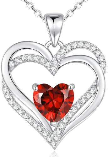 CDE Collier Femme Cadeaux pour Elle Collier Coeur pour Femme Argent Sterling 925 Colliers Pierre de Naissance pour Femme Bijoux Cadeau Fête des Mères Anniversaire Femme (Argent 925-01 janvier)