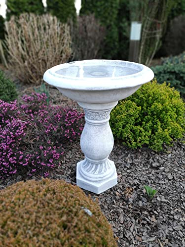 Green Lane Garden Klassische Vogeltränke auf der Säule mit tiefem Teller aus Kunststein, Weiß, Grau, 55x38cm