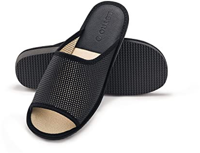 ESTRO Pantofole Uomo Estive Casa - Pantofole Uomo Casa Pelle Ciabatte in Pelle Suola di Memoria F19 (Nero F19, 41 EU)