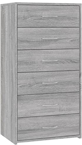 vidaXL Sideboard mit 6 Schubladen Kommode Anrichte Schrank Beistellschrank Mehrzweckschrank Schubladenschrank Grau Sonoma 50x34x96cm Holzwerkstoff