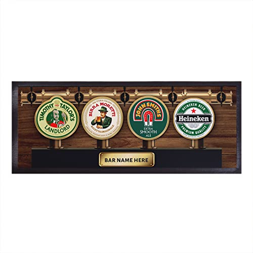 L&S Prints Bar Runner Home Bar | Pub Inspired - Beer Pumps Bar Runner | 58cm x 22cm Rubber Beer Mat | Non Slip Bar Accessory | Home Bar | Garden Bar | Cocktail Party | Pub Accessory | Man Cave