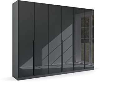 Rauch Möbel Modern by Quadra Spin Schrank Drehtürenschrank, Grau metallic/Glas basalt, Schwarz, 6-trg., inkl. 3 Kleiderstangen, 3 Einlegeböden, BxHxT 271x210x54 cm