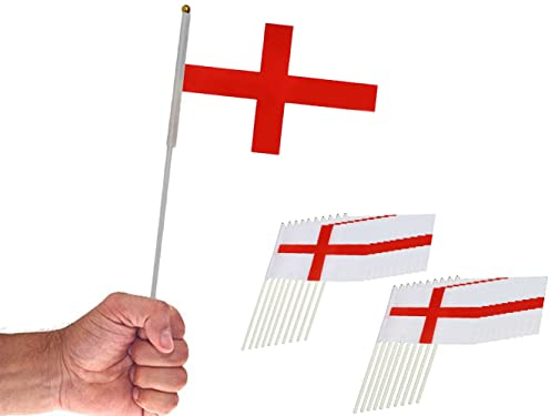 10 x England St George Cross Hand Waving Flag 21cm x 14cm for Football World Cup Rugby Cricket English National Flags