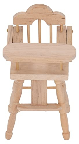 Restokki 1:12 Puppenhausmöbel Mini Esszimmerstuhl Modell Kinderhochstuhl Holzsessel mit faltbarem Tablett für Puppenhaus Babyzimmer