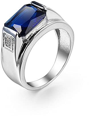 Wycian Ring Blauer Stein Damen, Eheringe Silber Runden Größe 62 (19.7) Versilbert Valentinstag Geschenke für Freundin Ehefrau