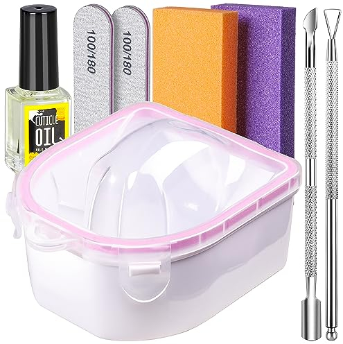 Teenitor Nail Soaking Bowl, Soak Off Gel Polish Dip Powder Remover, Manicure Bowl for Hand, Cuticle Remover Tools, Nail Brush, Cuticle Pusher,Cuticle Oil, Cuticle Peeler,Nail File Buffer