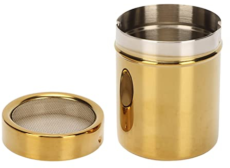 Spargitore per zucchero a velo in acciaio inox, con coperchio per cioccolato, zucchero a velo, sale, farina di cacao, caffè, 7 x 9 cm, oro