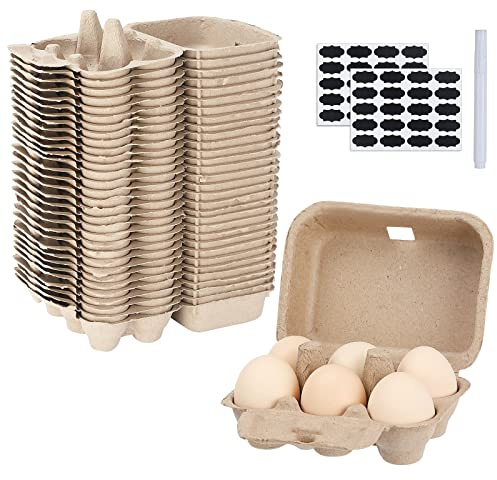 AEIMIJPQ Paper Egg Cartons for Chicken Eggs, 36 Pieces Pulp Fiber Half Dozen Egg Cartons Bulk 6 Count Egg Storage Containers Holder for Family Farm Market Fridge Storing Chicken Eggs
