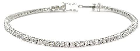 never say never 18K Gold Brillantschliff Diamant Classic Tennis Armband | Sparkling Armreif 18cm | 8g Weißgold | Brautschmuck | Geschenk Frauen | Liebesgeschenk für Sie |