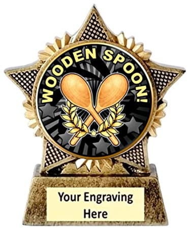 Wooden Spoon Star Trophy award loser award last place award 90mm Antique gold resin Free Engraving -B