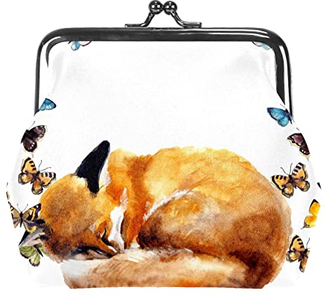 WOSHJIUK Geldbörsen Kleine Geldbörsen,Aquarell Fuchs und Schmetterling,Geldbörse Schlüsselhalter Aufbewahrung für Frauen